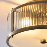 Radley 2 Light Flush Bathroom Ceiling Light in Antique Brass with Ribbed Glass
