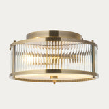 Radley 2 Light Flush Bathroom Ceiling Light in Antique Brass with Ribbed Glass