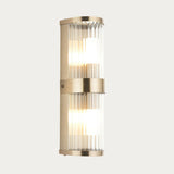 Radley Twin Bathroom Wall Light in Antique Brass with Ribbed Glass