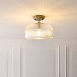 Harmont Ceiling Light Fixture Flush Mounted in Antique Brass and Ribbed Glass