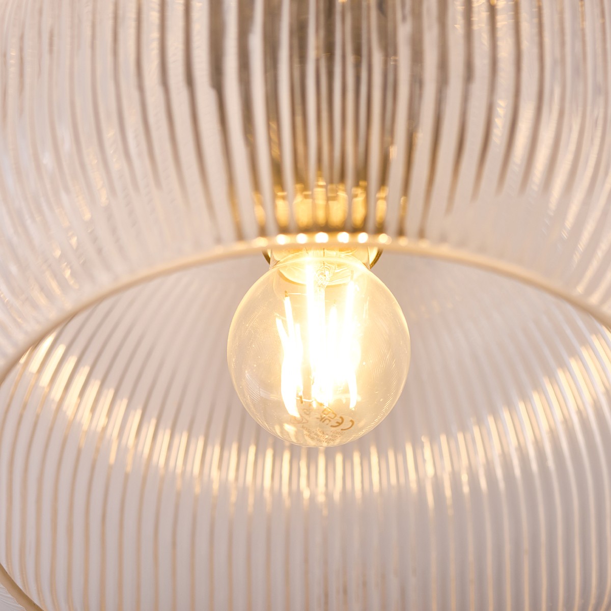 Harmont Ceiling Light Fixture Flush Mounted in Antique Brass and Ribbed Glass