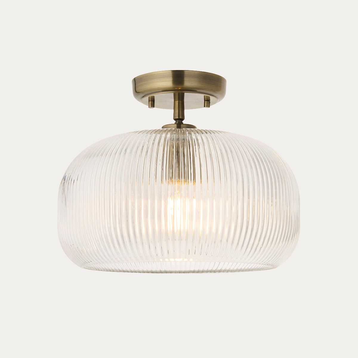 Harmont Ceiling Light Fixture Flush Mounted in Antique Brass and Ribbed Glass