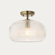 Harmont Ceiling Light Fixture Flush Mounted in Antique Brass and Ribbed Glass