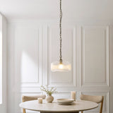 Harmont Ribbed Glass Globe Pendant Light in Antique Brass