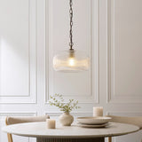 Harmont Ribbed Glass Globe Pendant Light in Antique Brass