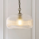 Harmont Ribbed Glass Globe Pendant Light in Antique Brass