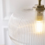 Harmont Ribbed Glass Globe Pendant Light in Antique Brass