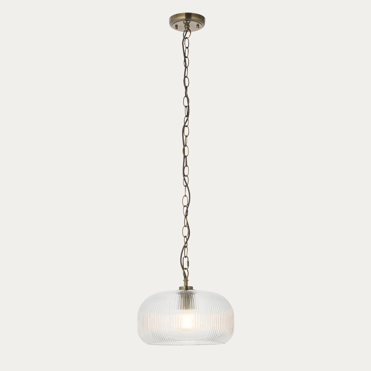 Harmont Ribbed Glass Globe Pendant Light in Antique Brass