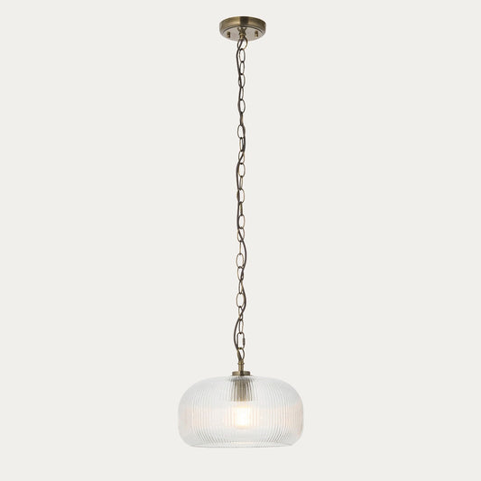 Harmont Ribbed Glass Globe Pendant Light in Antique Brass