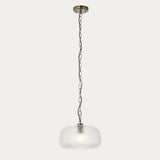 Harmont Ribbed Glass Globe Pendant Light in Antique Brass