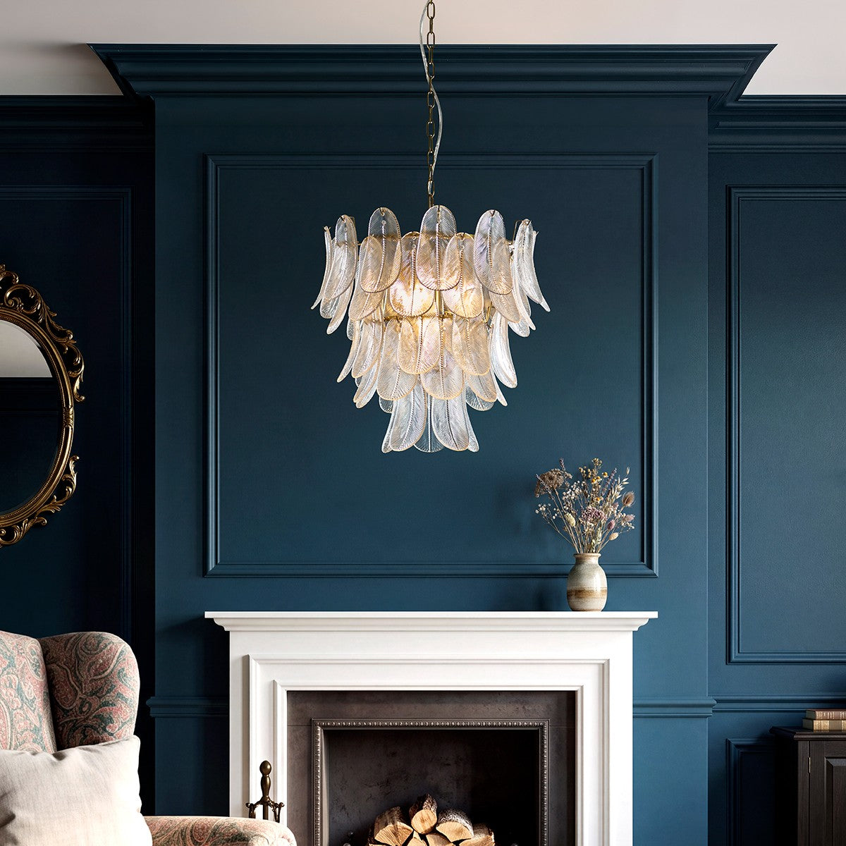 Auburn 4 Light Leaf Pendant Light with Antique Brass