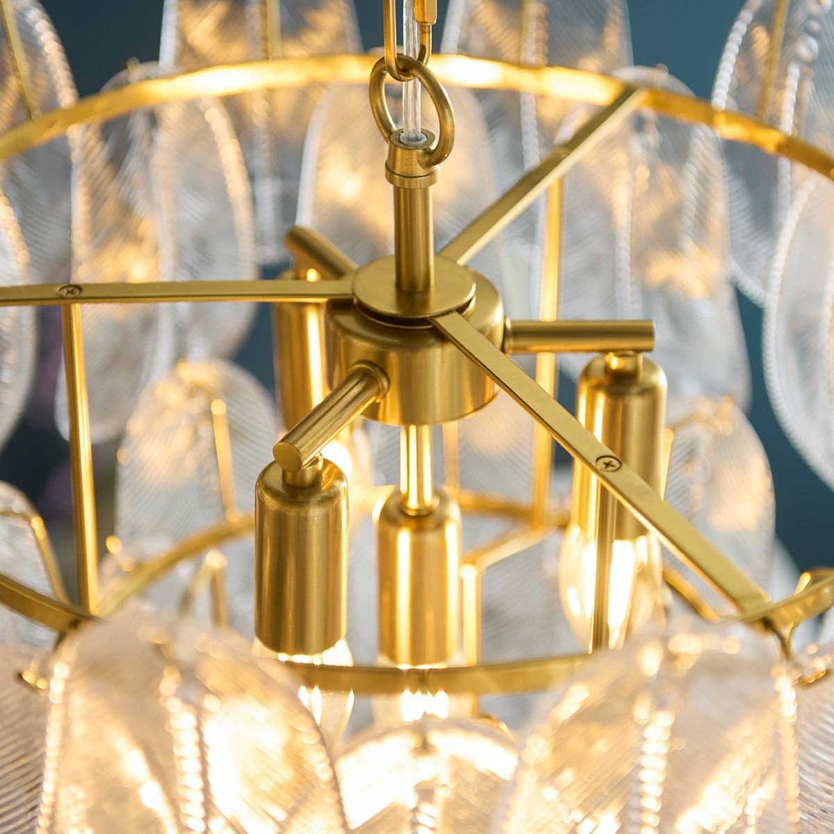 Auburn 4 Light Leaf Pendant Light with Antique Brass