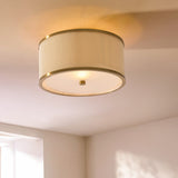 Lexara Flush Light with Pleated Lamp Shade and Brushed Brass