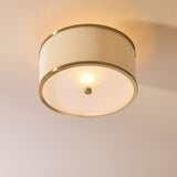 Lexara Flush Light with Pleated Lamp Shade and Brushed Brass