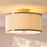 Lexara Flush Light with Pleated Lamp Shade and Brushed Brass