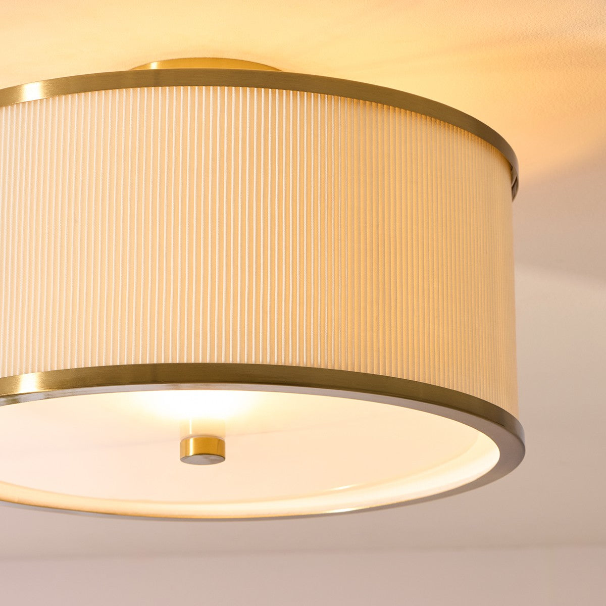 Lexara Flush Light with Pleated Lamp Shade and Brushed Brass