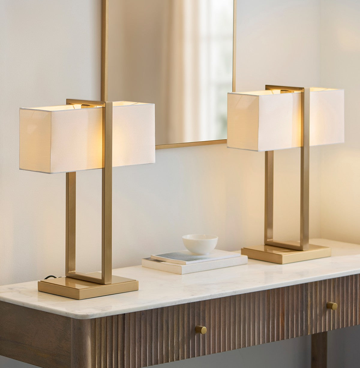 Sonoma Brass Table Lamp with Off White Light Shade