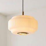 Elvora Opal Ribbed Glass Globe Pendant Light in Brushed Brass