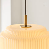Elvora Opal Ribbed Glass Globe Pendant Light in Brushed Brass