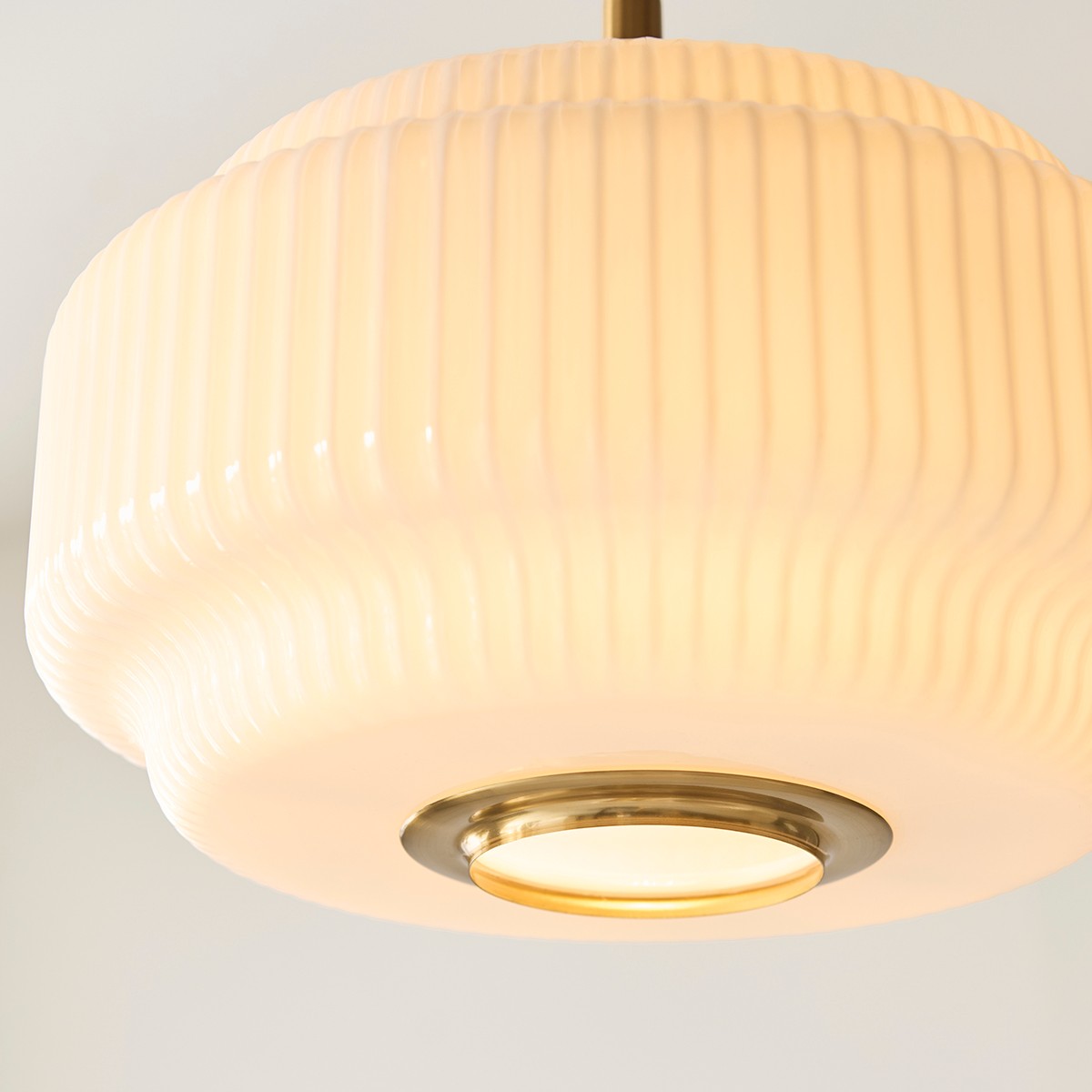 Elvora Opal Ribbed Glass Globe Pendant Light in Brushed Brass