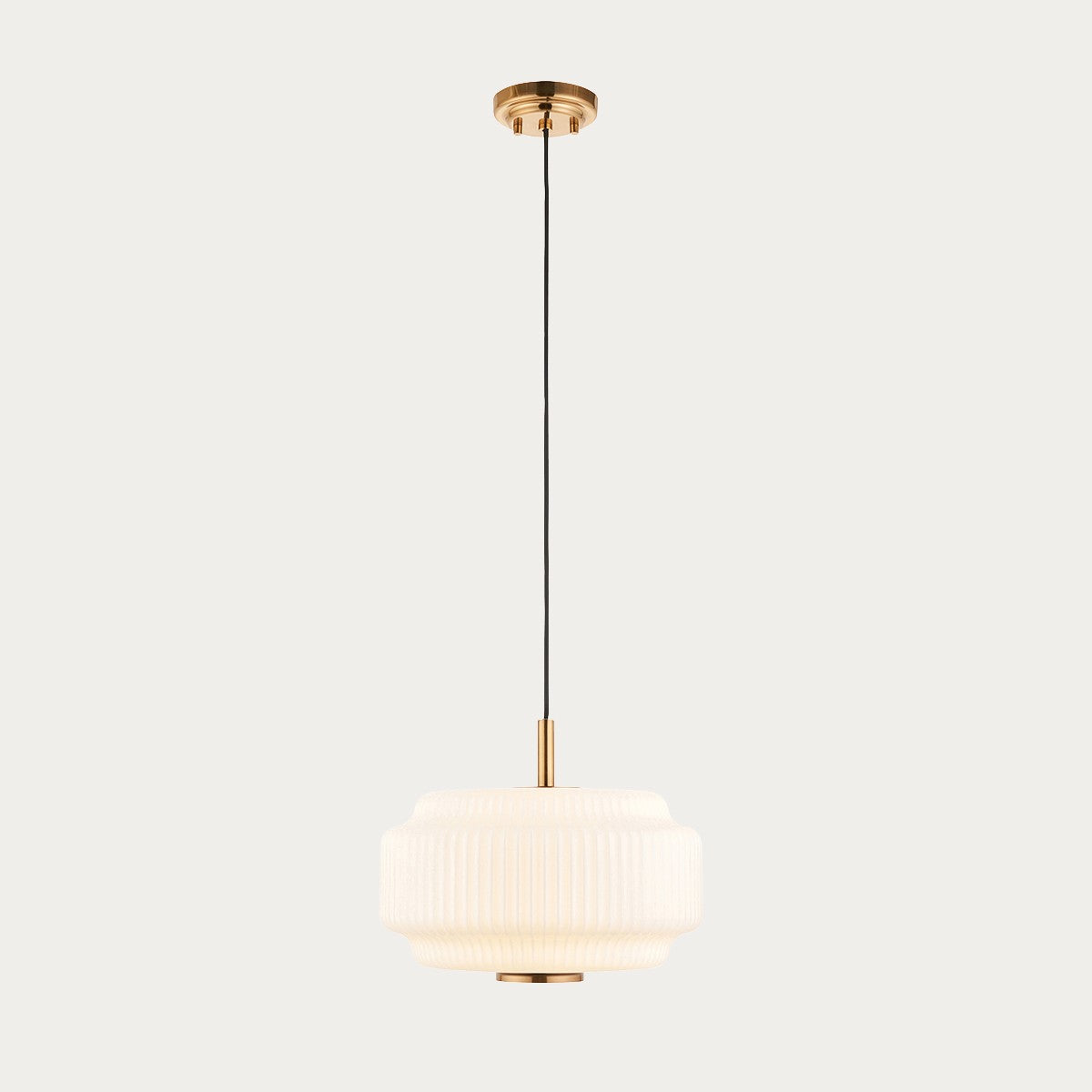 Elvora Opal Ribbed Glass Globe Pendant Light in Brushed Brass
