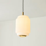 Elvora Opal Ribbed Glass Pendant Light in Brushed Brass