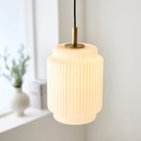 Elvora Opal Ribbed Glass Pendant Light in Brushed Brass