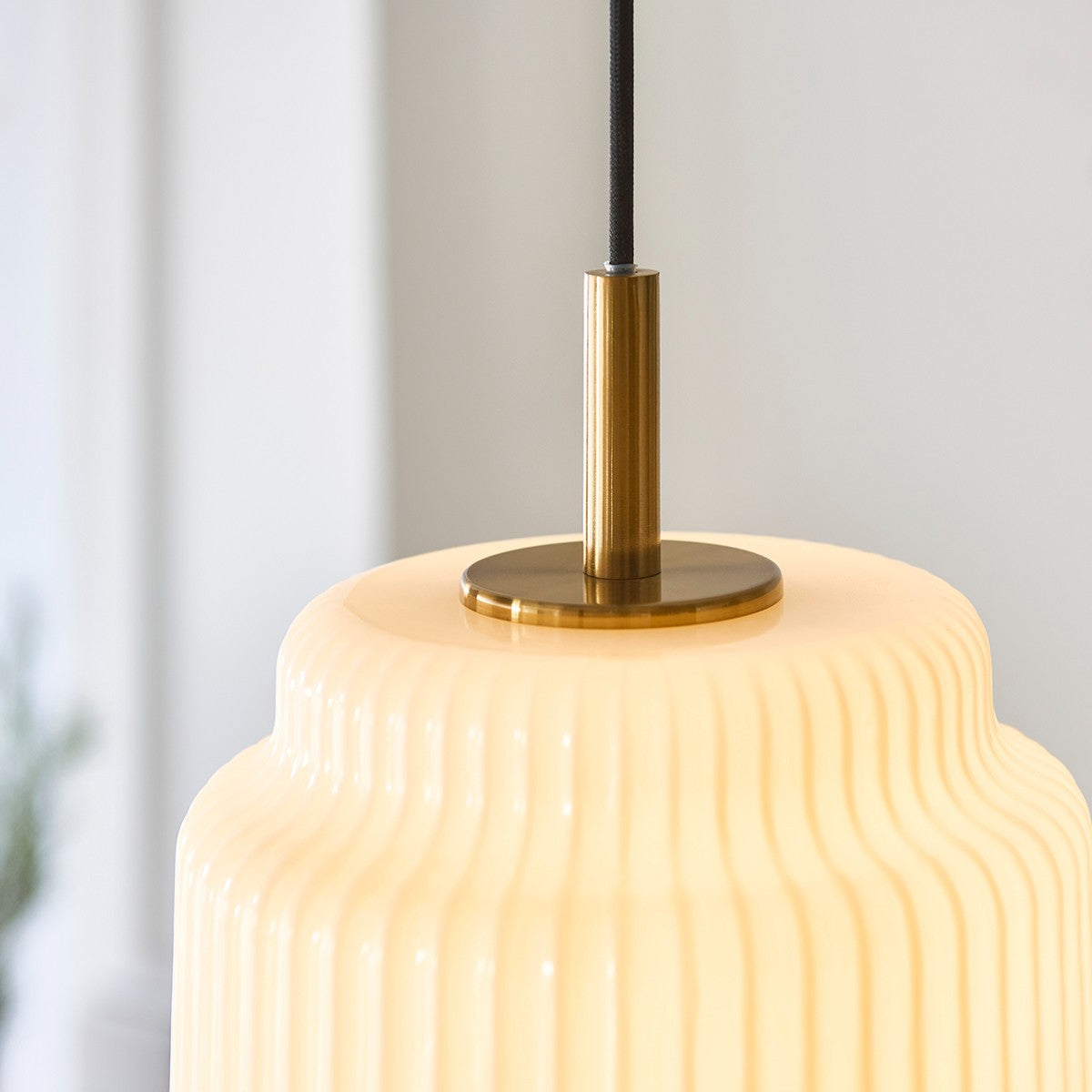 Elvora Opal Ribbed Glass Pendant Light in Brushed Brass