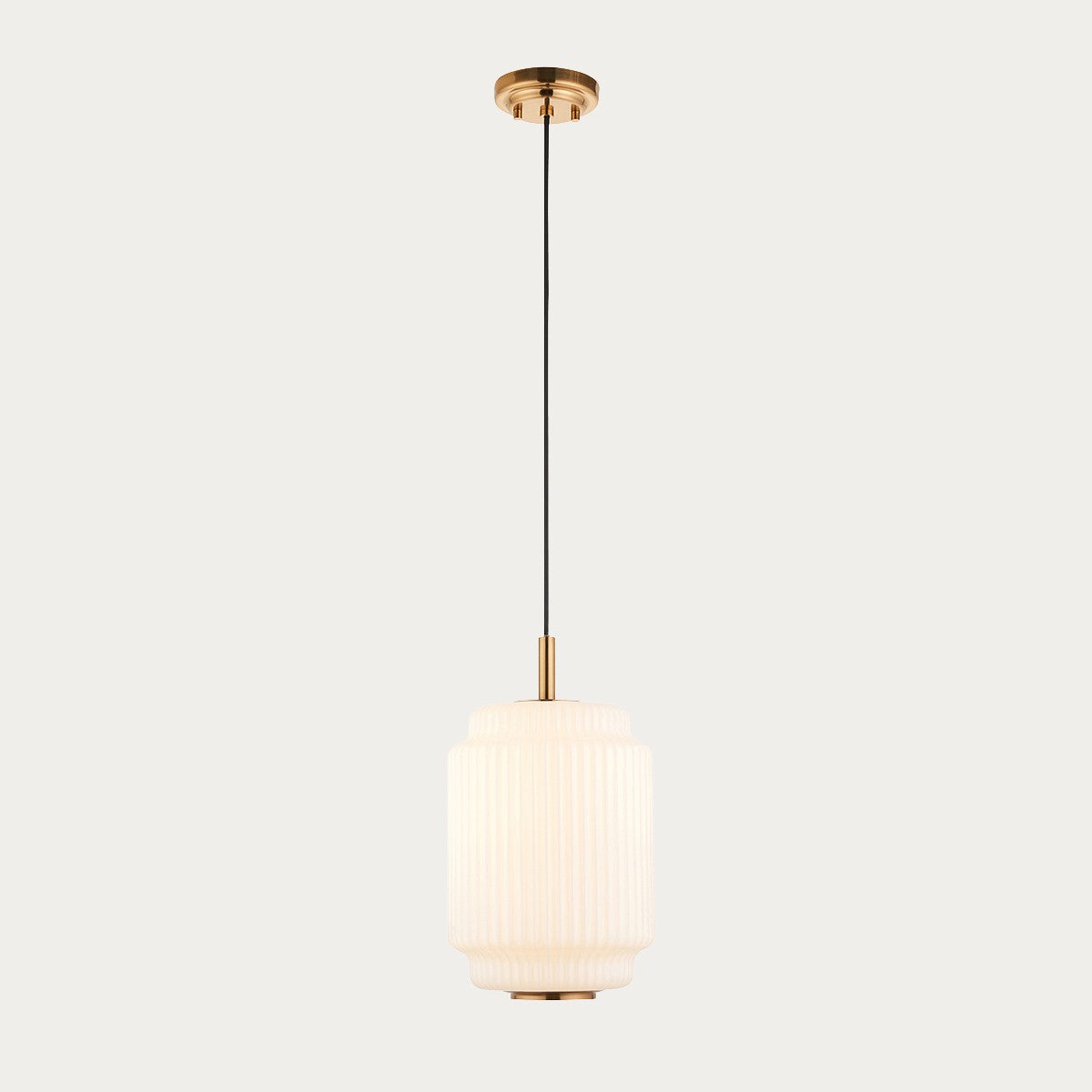 Elvora Opal Ribbed Glass Pendant Light in Brushed Brass