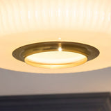 Elvora Modern Flush Ceiling Light in Brushed Brass and Opal Ribbed Glass