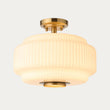 Elvora Modern Flush Ceiling Light in Brushed Brass and Opal Ribbed Glass