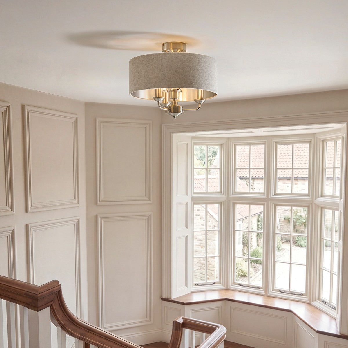 Brushed Chrome Plate & Natural Fabric