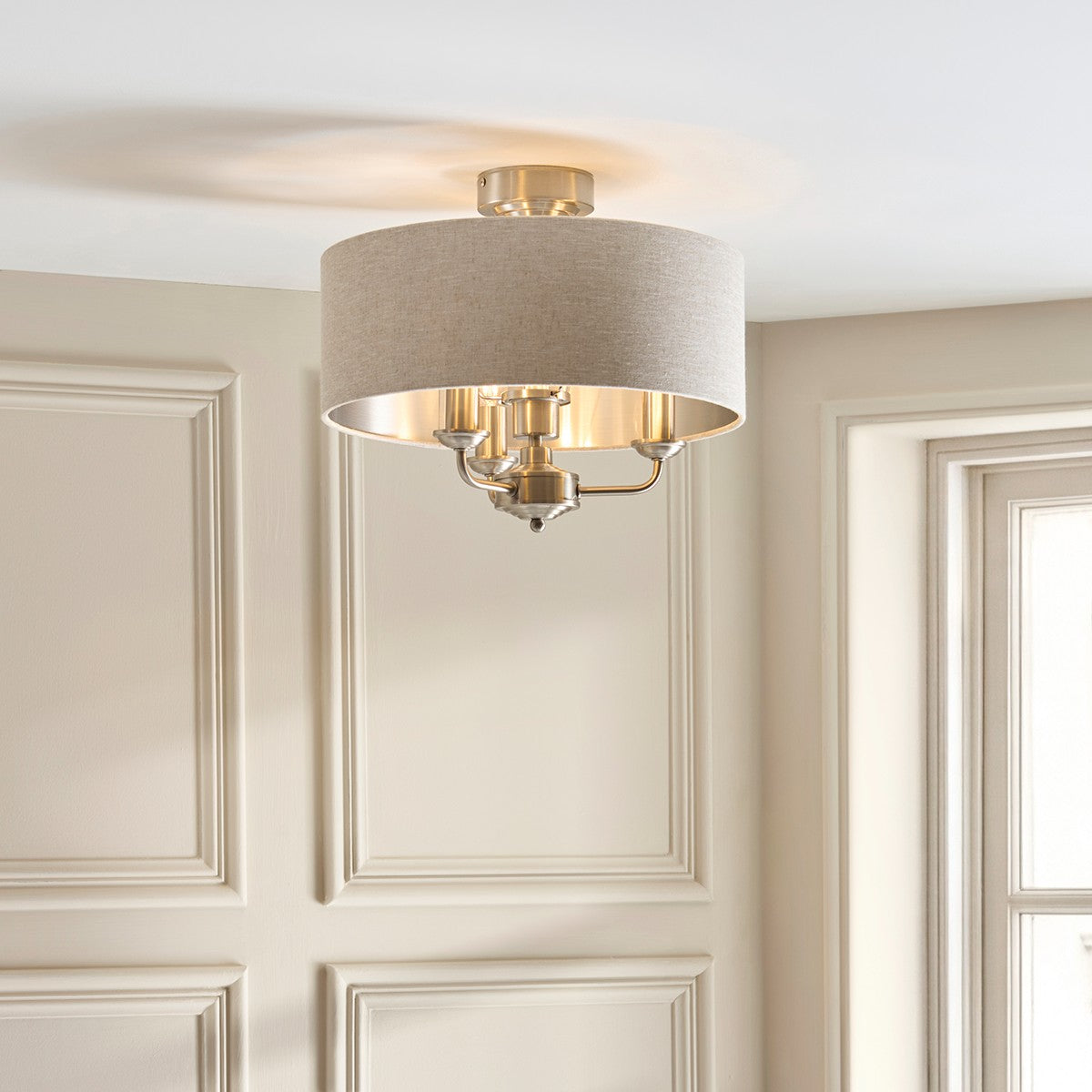 Brushed Chrome Plate & Natural Fabric