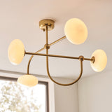 Oldwick 4 Light Semi Flush Mount Ceiling Light in Brushed Brass with Opal Glass