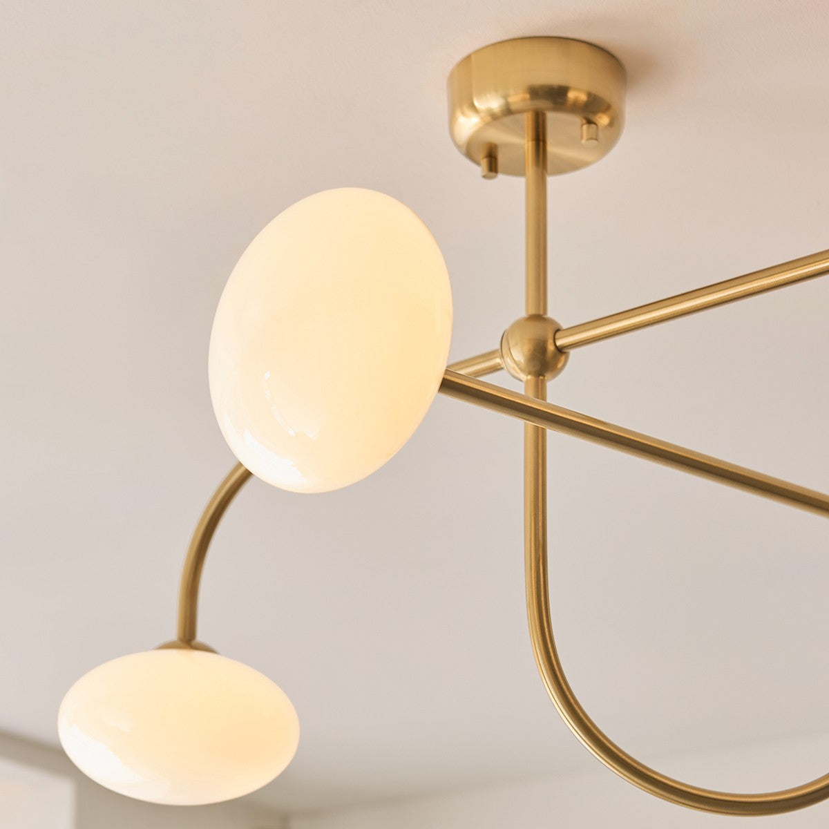 Oldwick 4 Light Semi Flush Mount Ceiling Light in Brushed Brass with Opal Glass