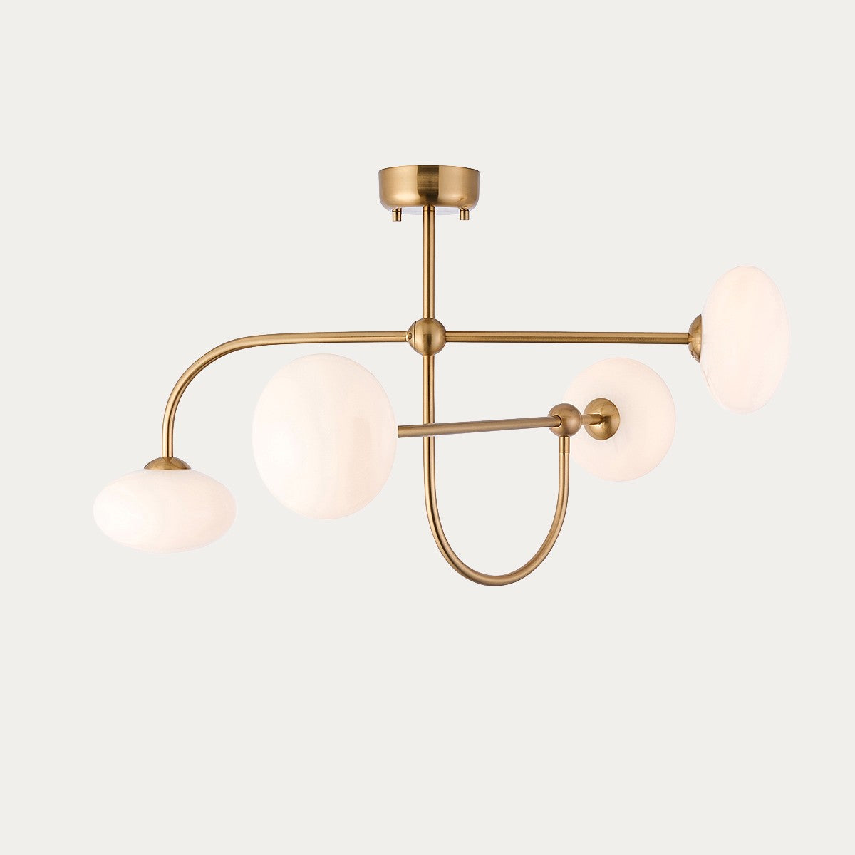 Oldwick 4 Light Semi Flush Mount Ceiling Light in Brushed Brass with Opal Glass