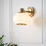 Elvora Mid Century Wall Light with Brushed Brass and Opal Ribbed Glass