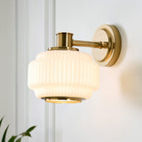 Elvora Mid Century Wall Light with Brushed Brass and Opal Ribbed Glass