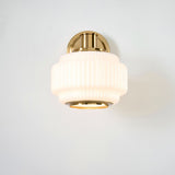 Elvora Mid Century Wall Light with Brushed Brass and Opal Ribbed Glass