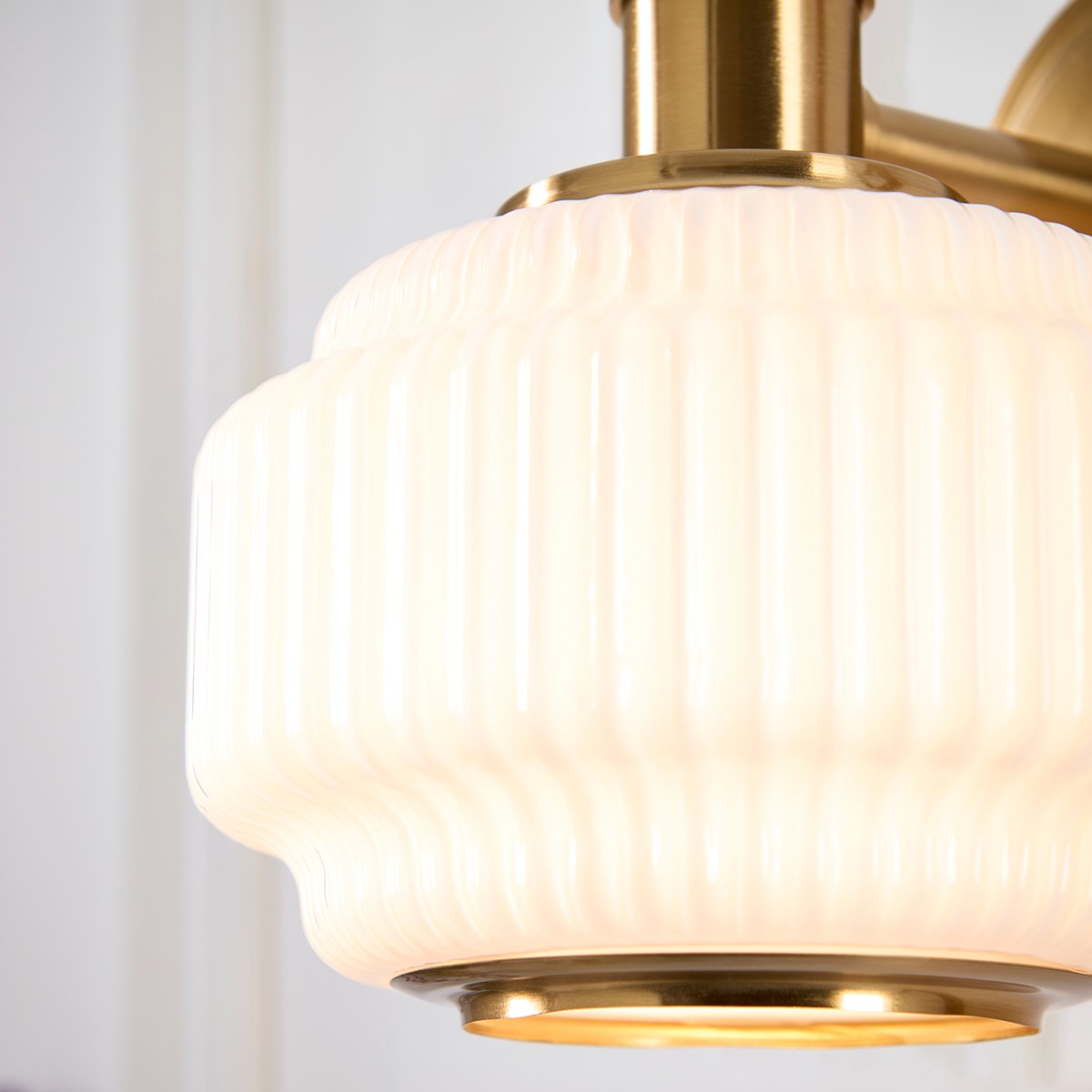 Elvora Mid Century Wall Light with Brushed Brass and Opal Ribbed Glass