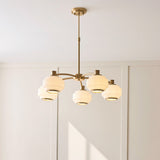 Elvora Opal Ribbed Glass Large Pendant Light in Brushed Brass