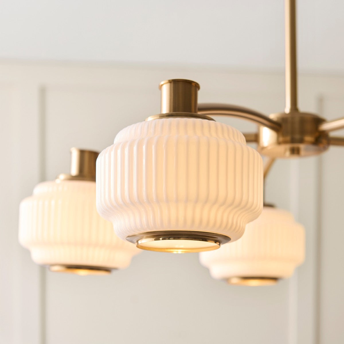 Elvora Opal Ribbed Glass Large Pendant Light in Brushed Brass