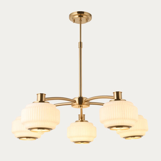 Elvora Opal Ribbed Glass Large Pendant Light in Brushed Brass