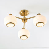 Elvora 3 Light Modern Semi Flush Mount Ceiling Light in Brushed Brass with Opal Ribbed Glass