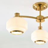 Elvora 3 Light Modern Semi Flush Mount Ceiling Light in Brushed Brass with Opal Ribbed Glass