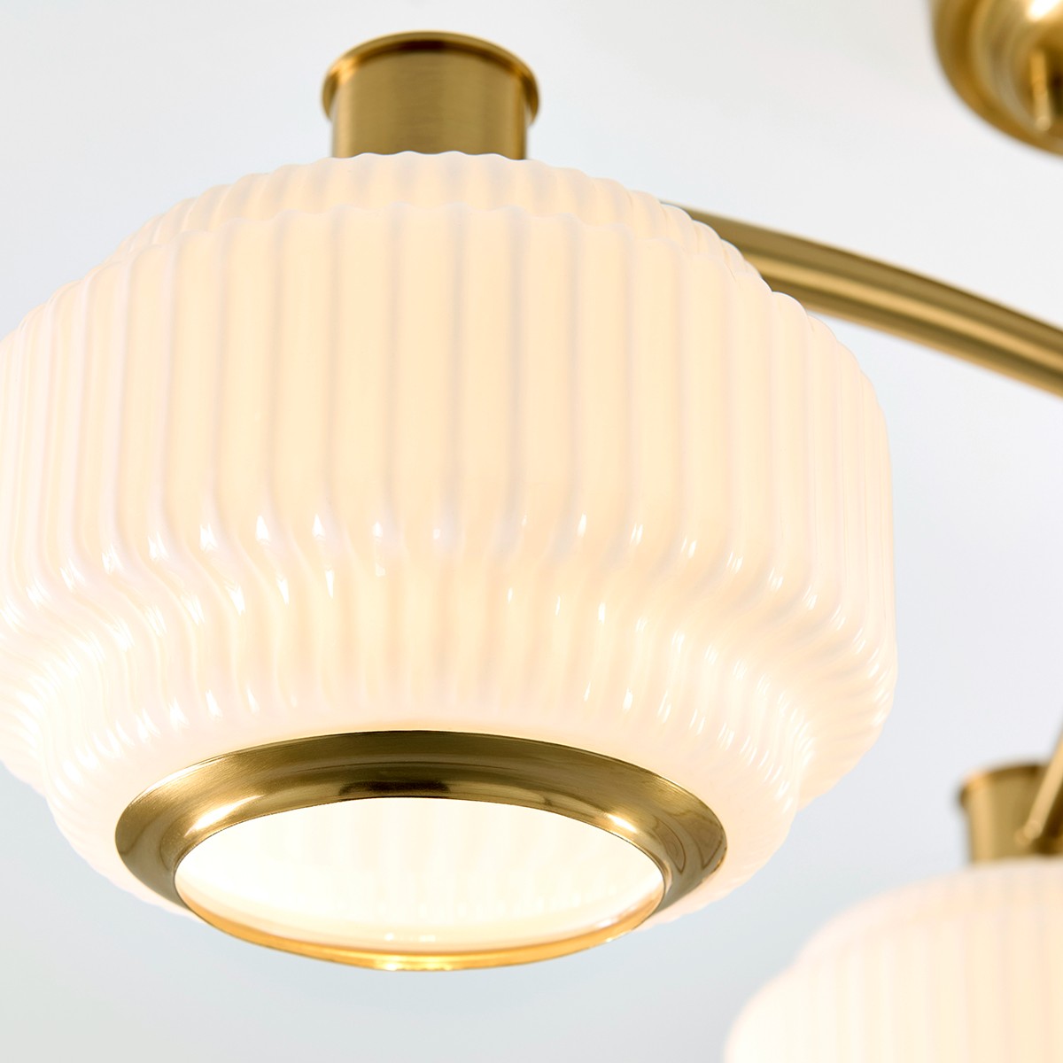 Elvora 3 Light Modern Semi Flush Mount Ceiling Light in Brushed Brass with Opal Ribbed Glass