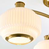Elvora 3 Light Modern Semi Flush Mount Ceiling Light in Brushed Brass with Opal Ribbed Glass