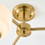 Elvora 3 Light Modern Semi Flush Mount Ceiling Light in Brushed Brass with Opal Ribbed Glass
