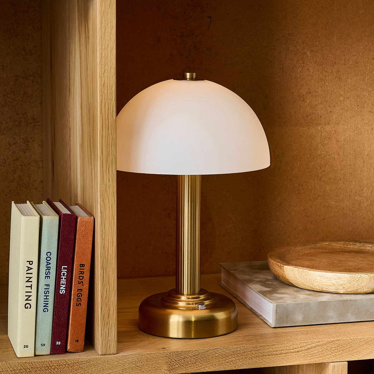 Bramford Rechargeable Table Lamp with Vintage Brass and Opal Finish