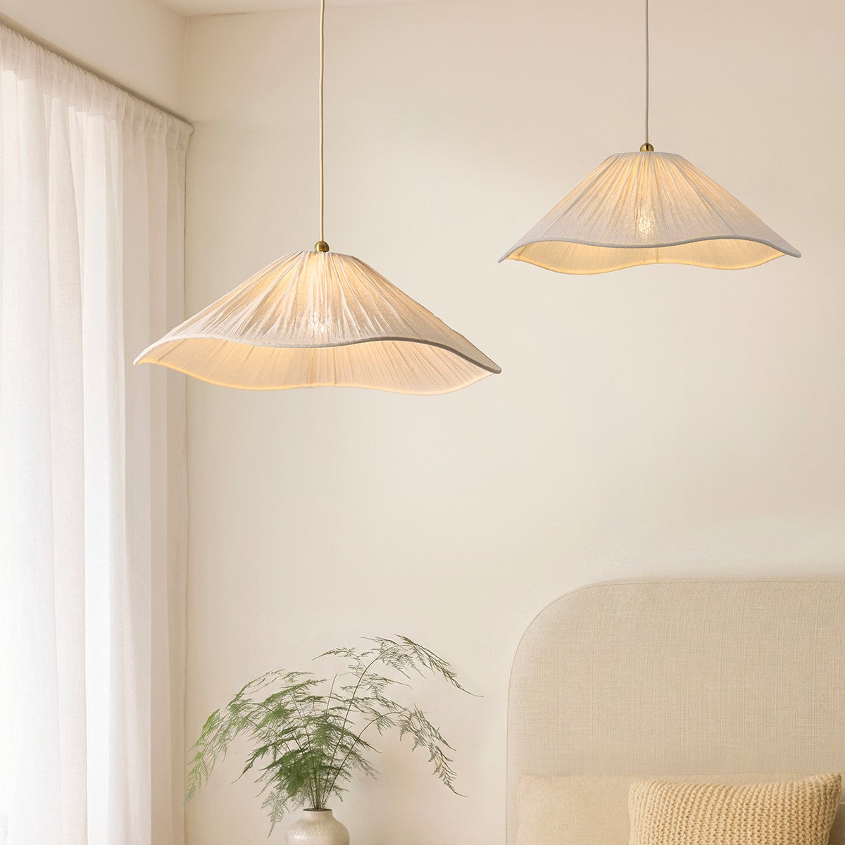 Ivetta Large Scalloped Shade Vintage Pendant Light in Brushed Brass